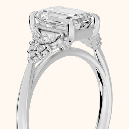 Fern Knife Edge Cluster Emerald Diamond Engagement Ring in White Gold - slant-view.webp