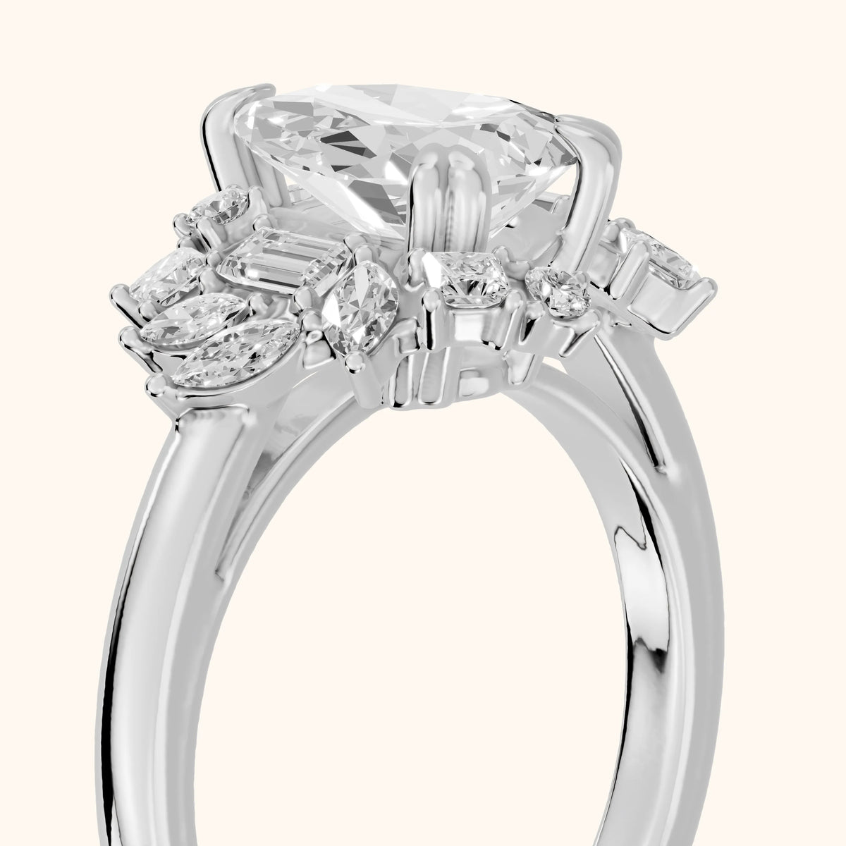 Eliana Starburst Cluster Pear Diamond Engagement Ring in Silver - slant-view.webp