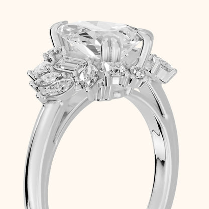 Eliana Starburst Cluster Pear Diamond Engagement Ring in Silver - slant-view.webp