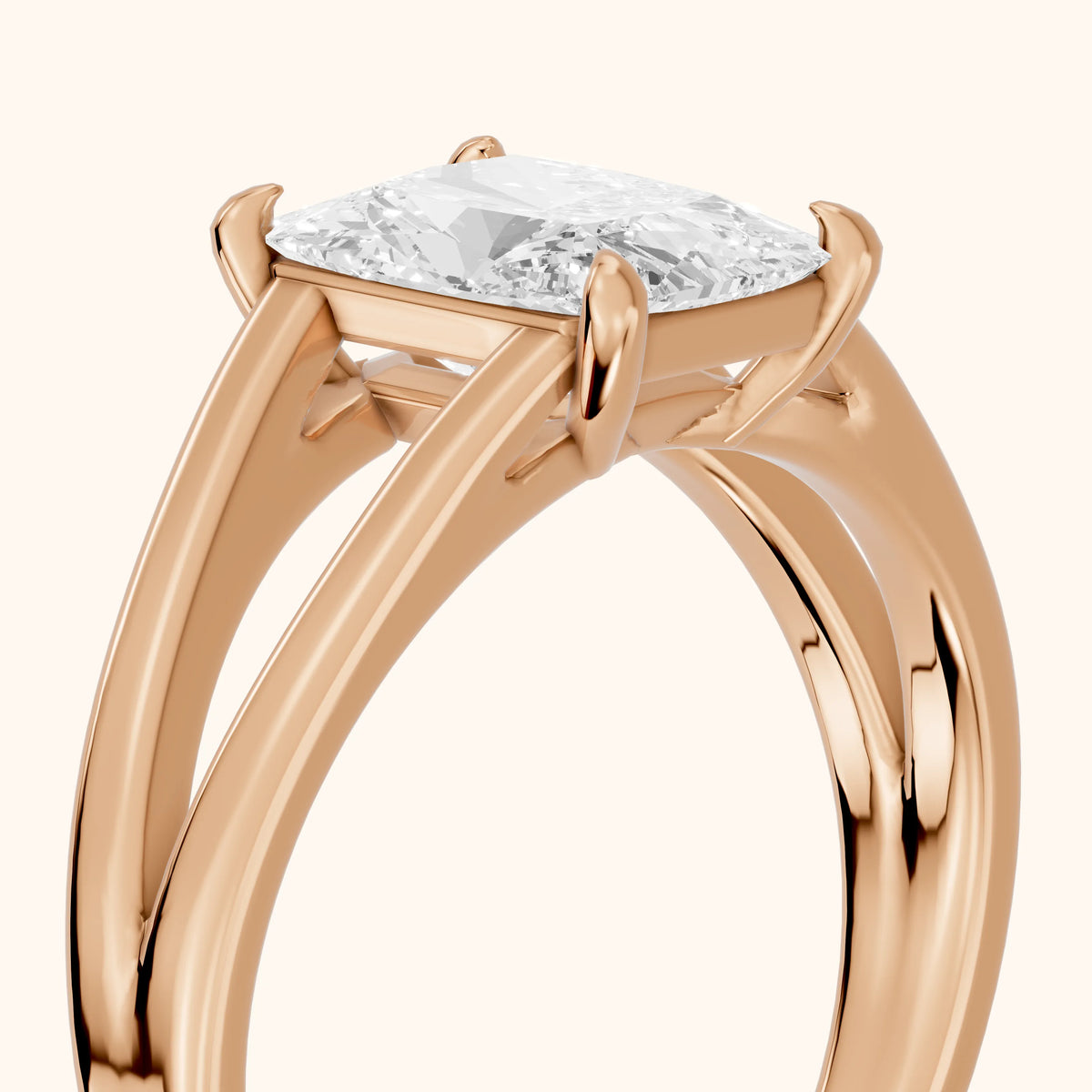 Giselle Solitaire Split Shank Radiant Diamond Engagement Ring in Rose Gold - slant-view.webp