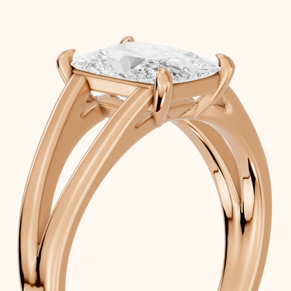 Giselle Solitaire Split Shank Radiant Diamond Engagement Ring in Rose Gold - slant-view.webp