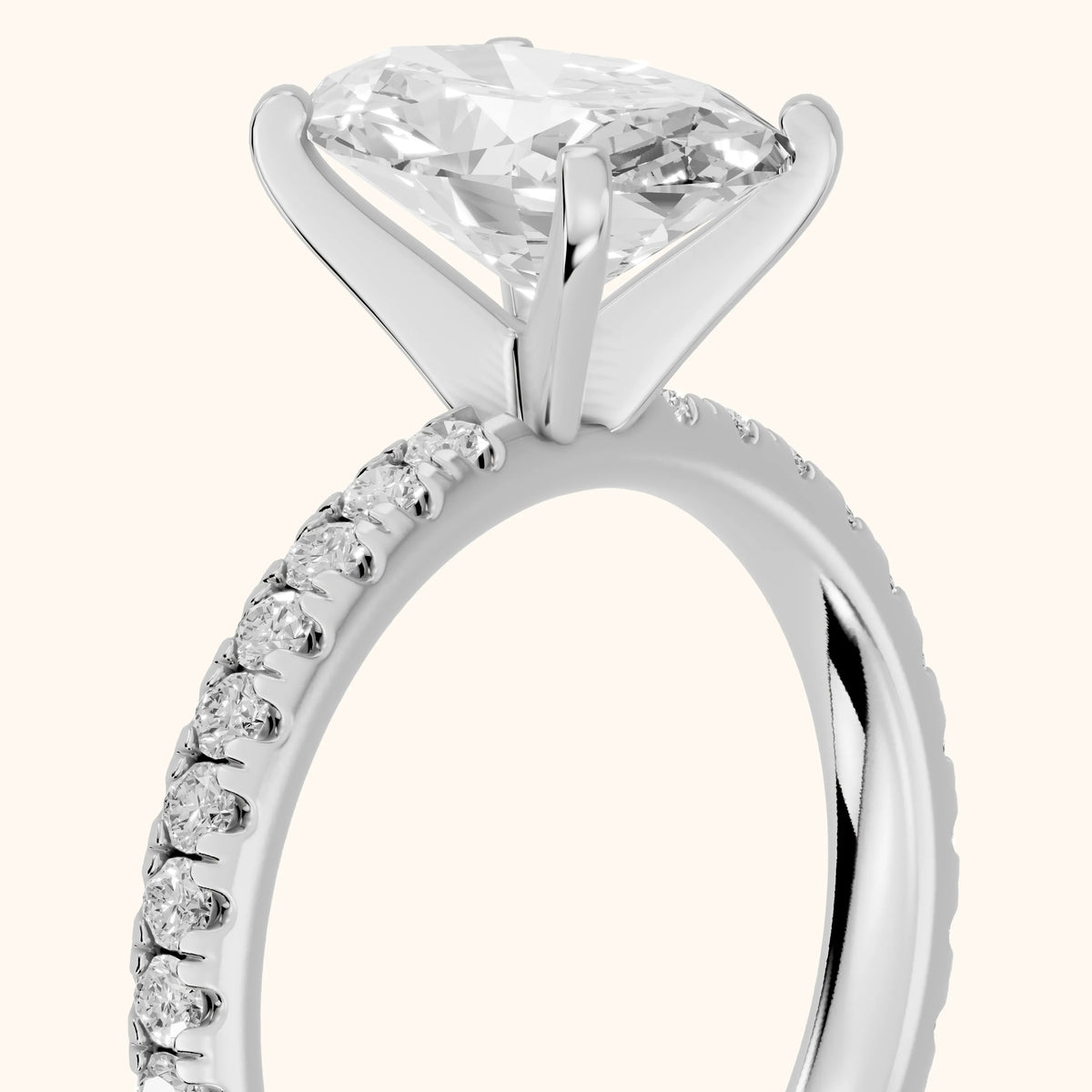 Raquel Scalloped Pavé Oval Diamond Engagement Ring in Platinum - slant-view.webp