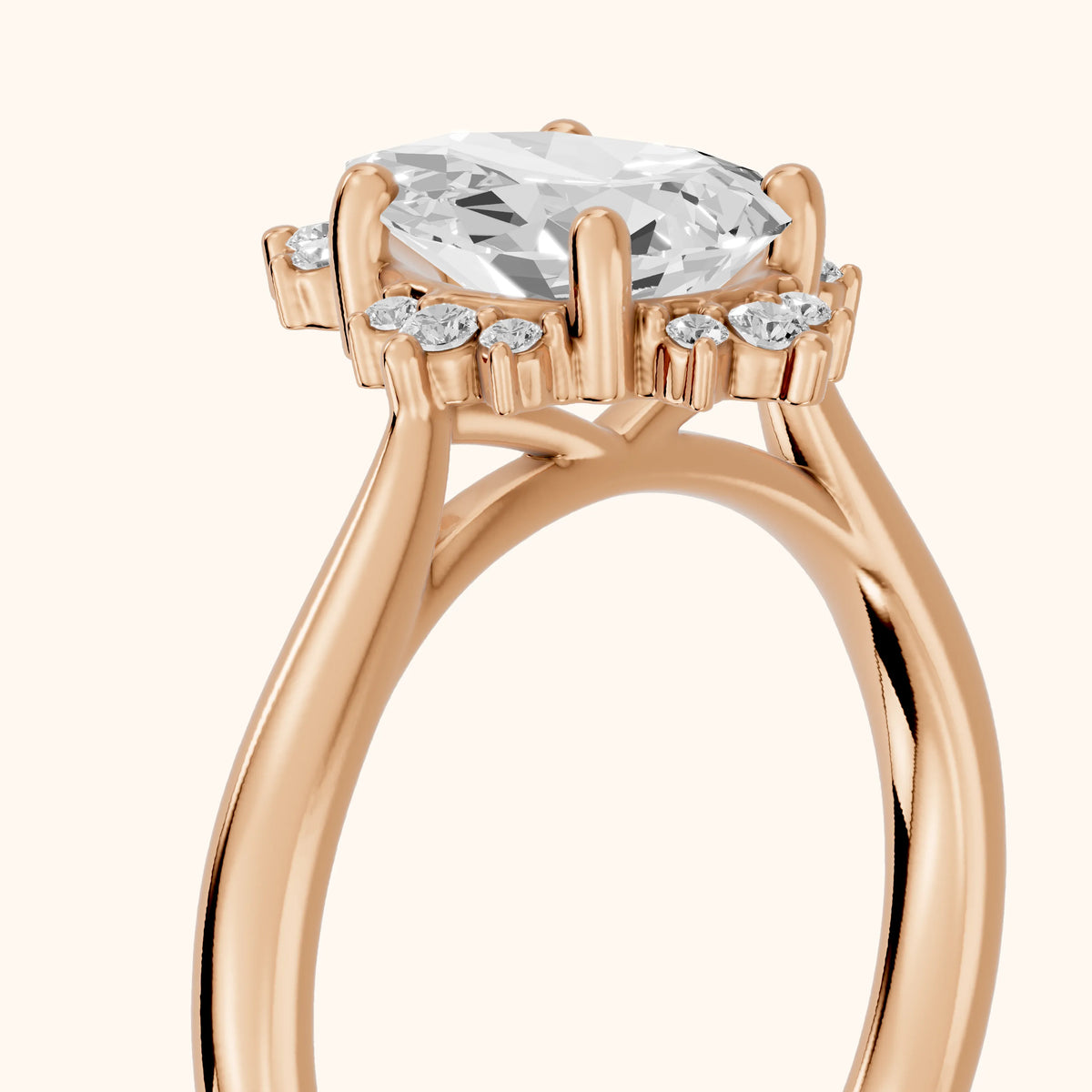 Linden Starburst Cluster Pear Diamond Engagement Ring in Rose Gold - slant-view.webp