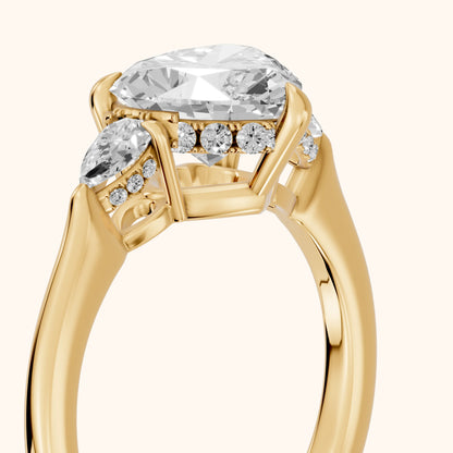Leila Three-Stone Heart Diamond Engagement Ring in Yellow Gold - slant-view.webp
