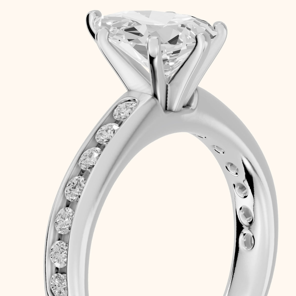 Avalon Channel Set Pear Diamond Engagement Ring in Platinum - slant-view.webp