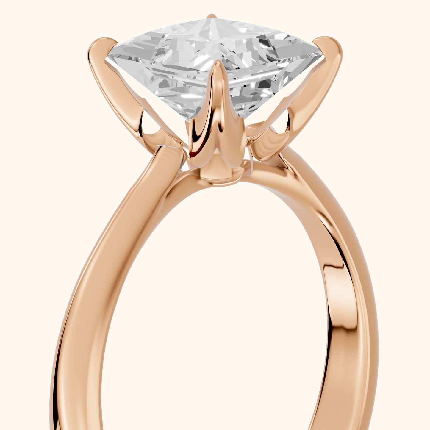 Evie Solitaire Six-Prong Princess Diamond Engagement Ring in Rose Gold - slant-view.webp