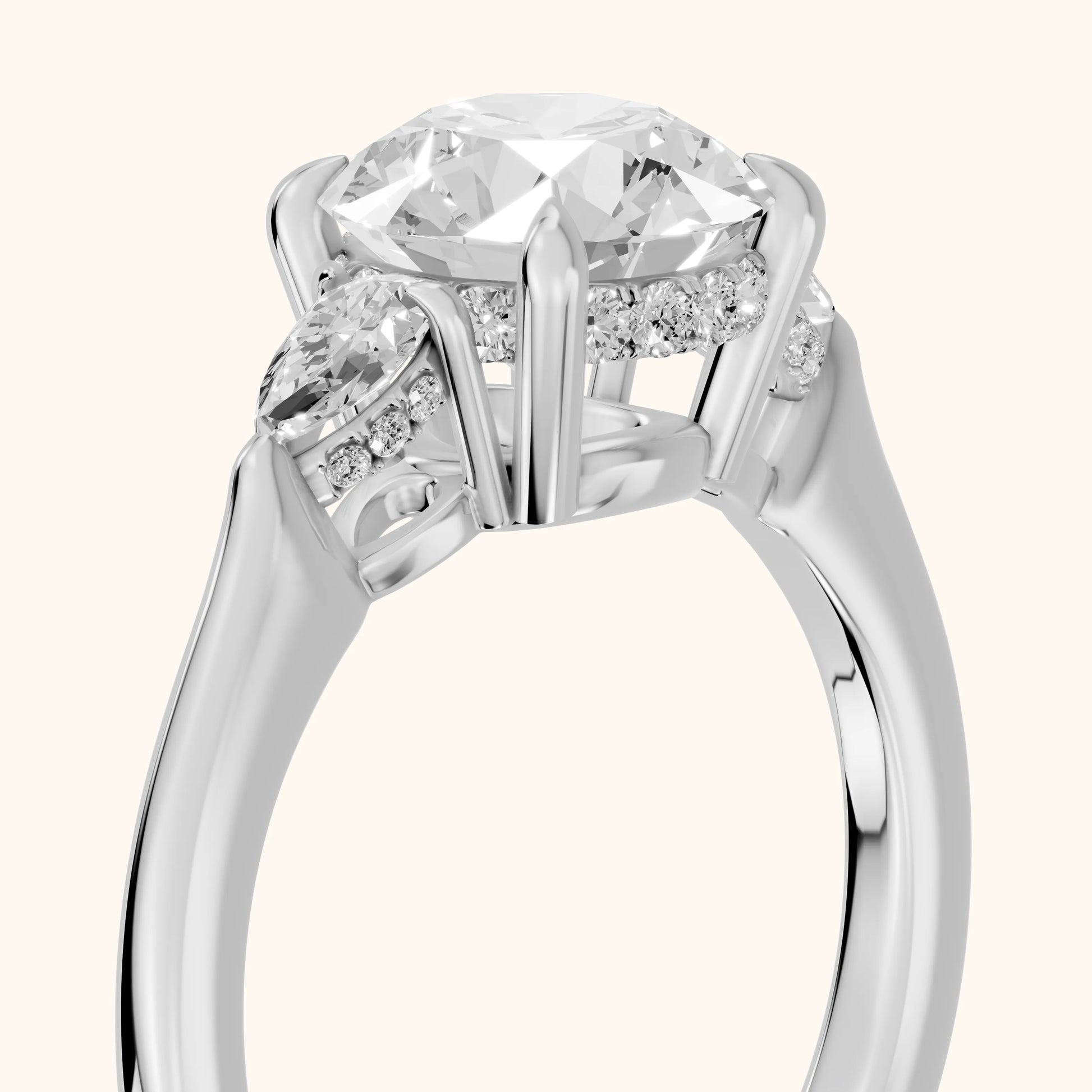 Leila Three-Stone Round Diamond Engagement Ring in Platinum - slant-view.webp