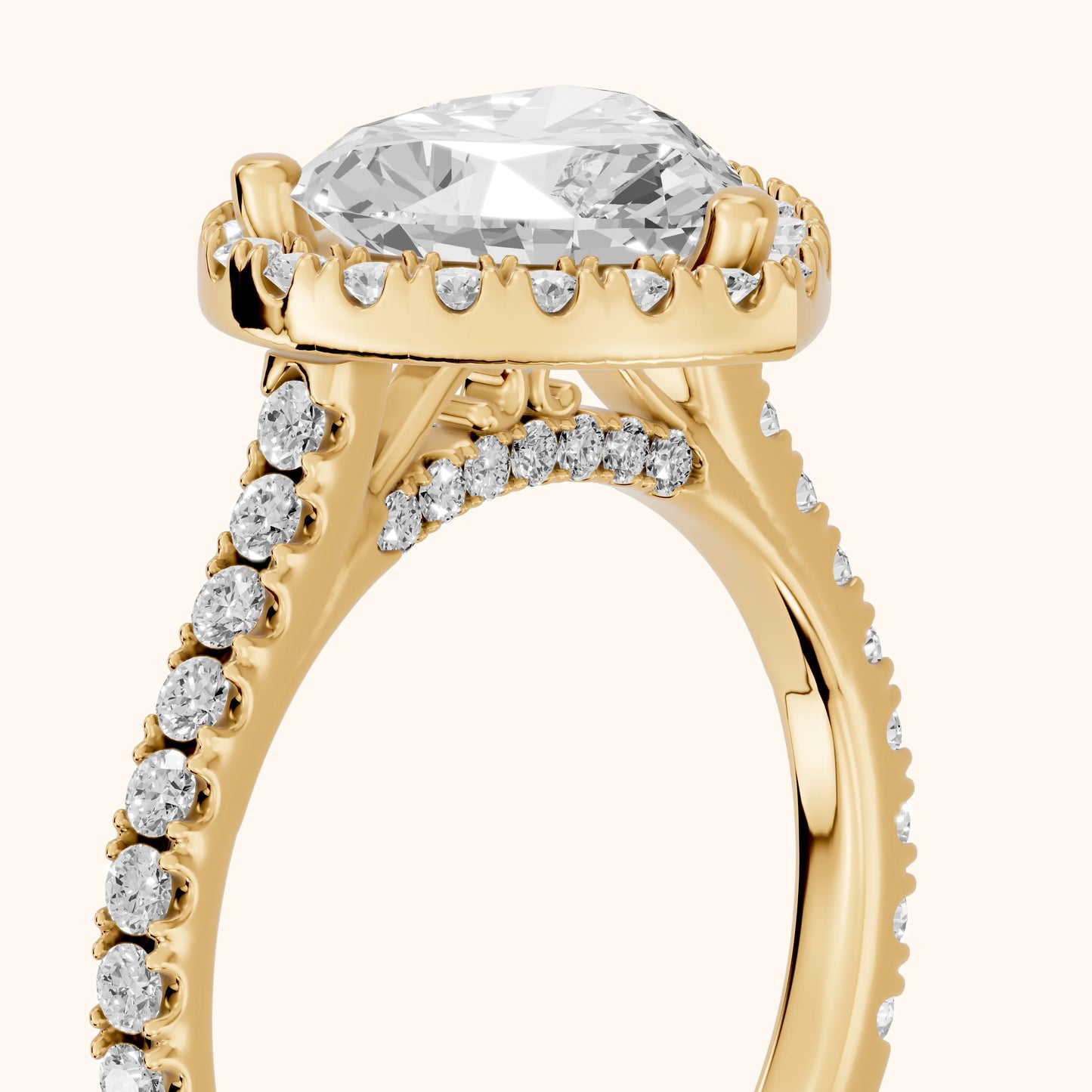 Sophie Halo Pavé Heart Diamond Ring in Yellow Gold - slant-view.webp