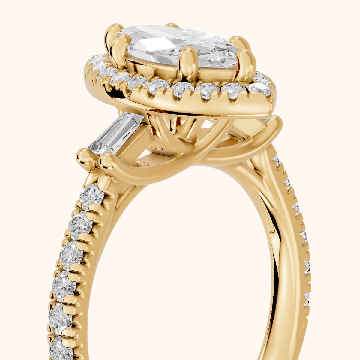 Provo Baguette Halo Marquise Diamond Engagement Ring in Yellow Gold - slant-view.webp