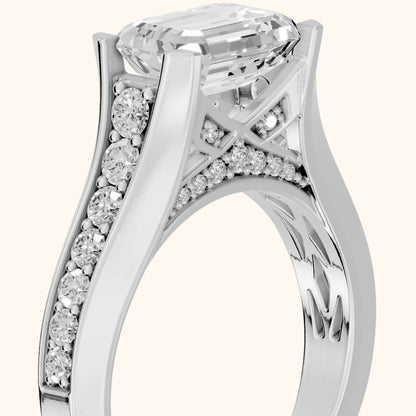 Alexa East-West Pavé Emerald Diamond Engagement Ring in Platinum - slant-view.webp