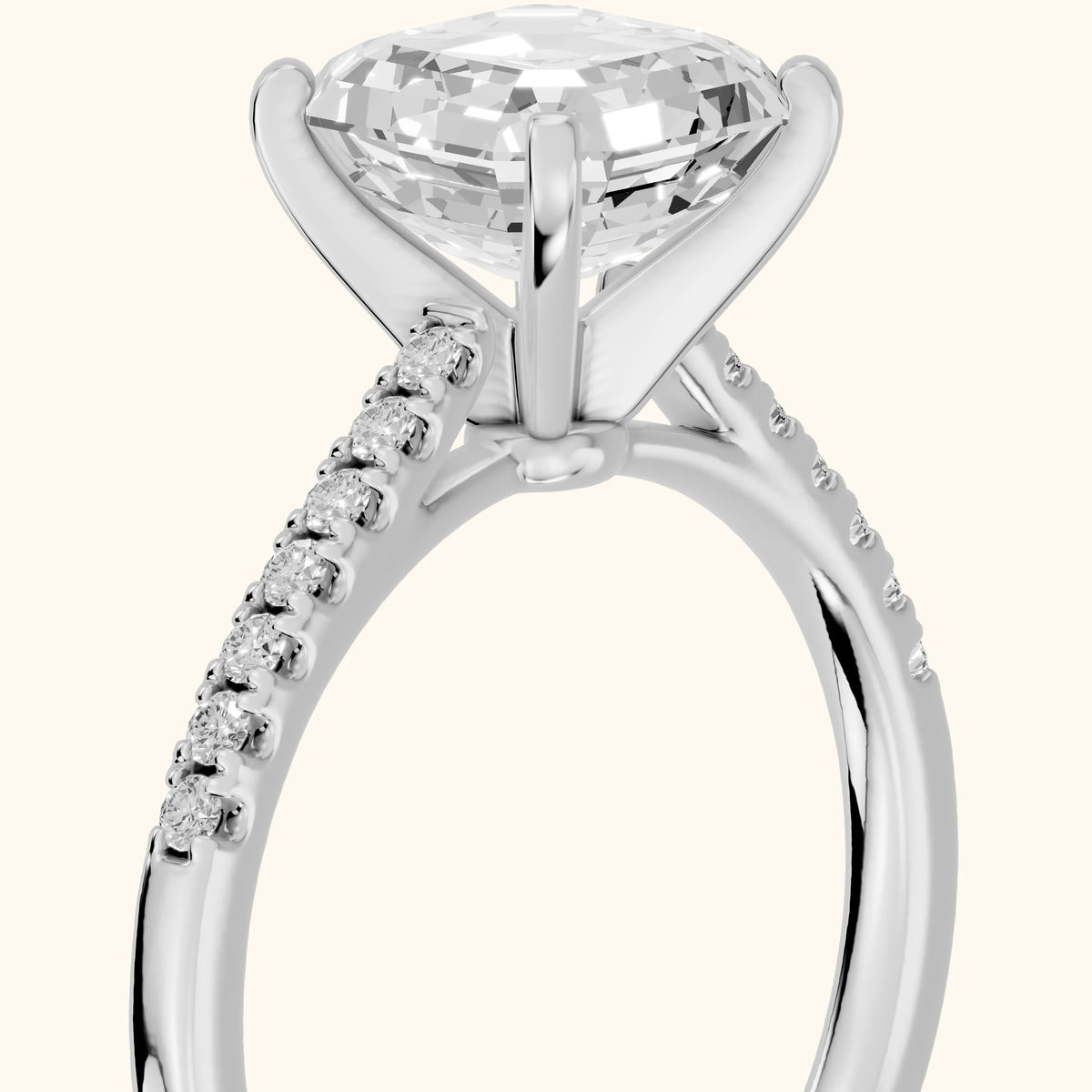 Salem Pavé Asscher Diamond Engagement Ring in Silver - slant-view.webp