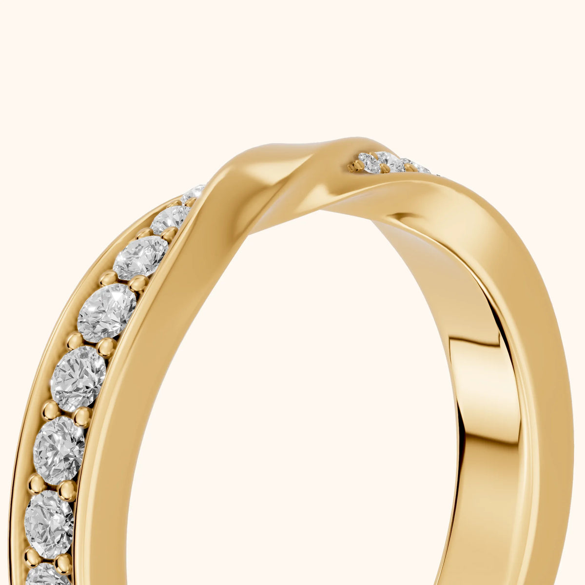 Sutton Twist Pavé Round Diamond Wedding Band in Yellow Gold - slant-view