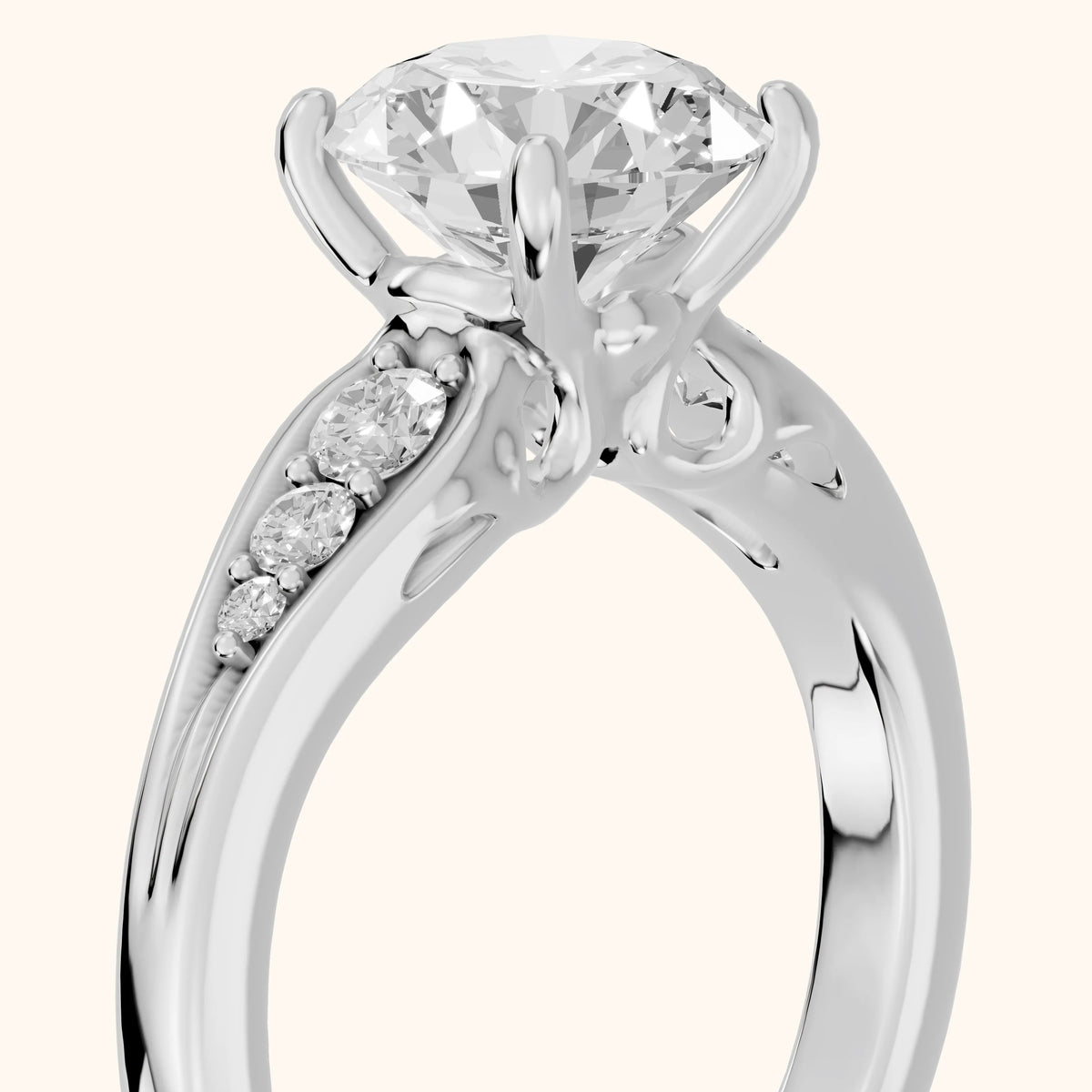 Kate Graduated Cathedral Round Diamond Engagement Ring in White Gold - slant-view.webp