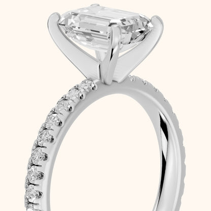 Raquel Scalloped Pavé Emerald Diamond Engagement Ring in Silver - slant-view.webp