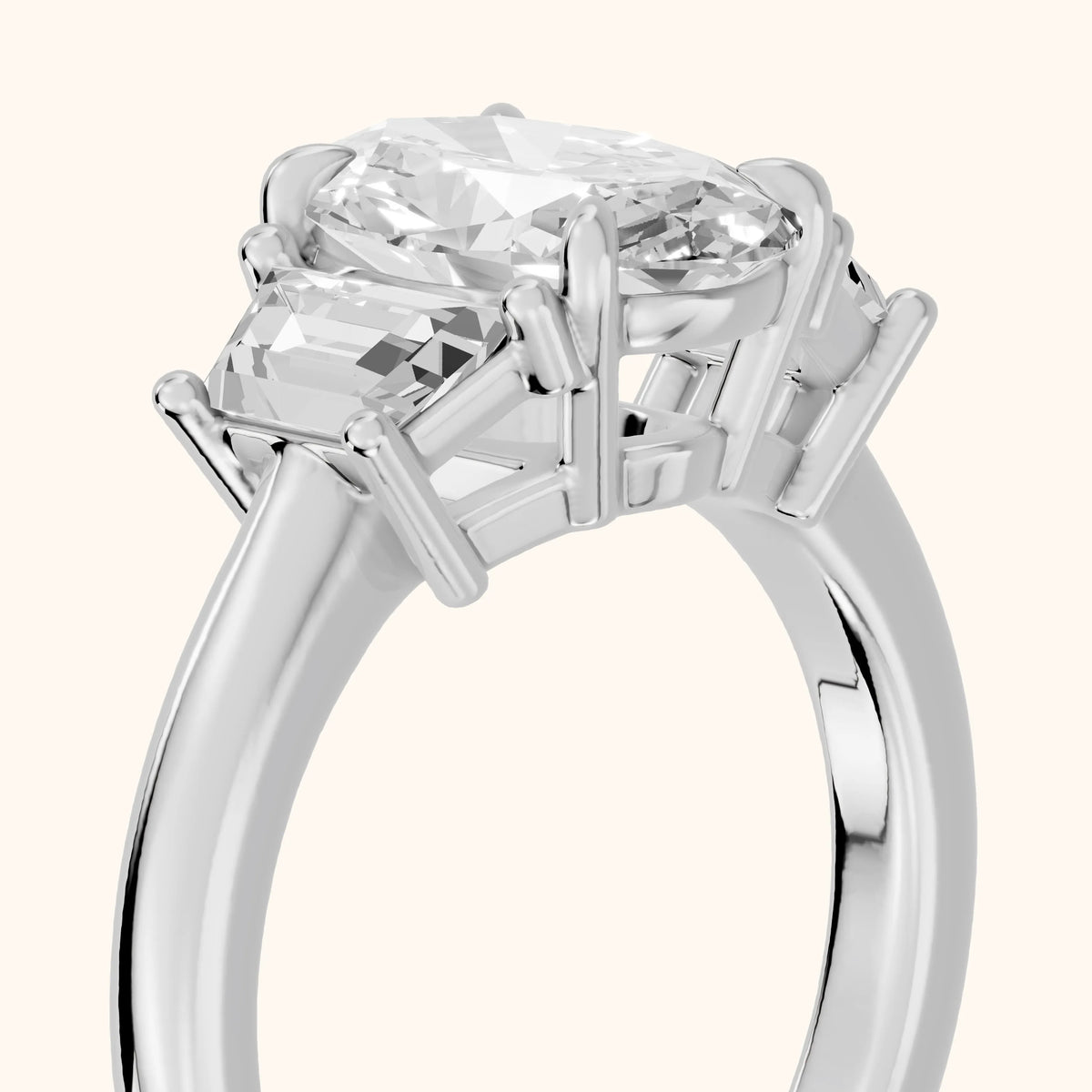 Filippa Trapezoid Three-Stone Oval Diamond Engagement Ring in Platinum - slant-view.webp