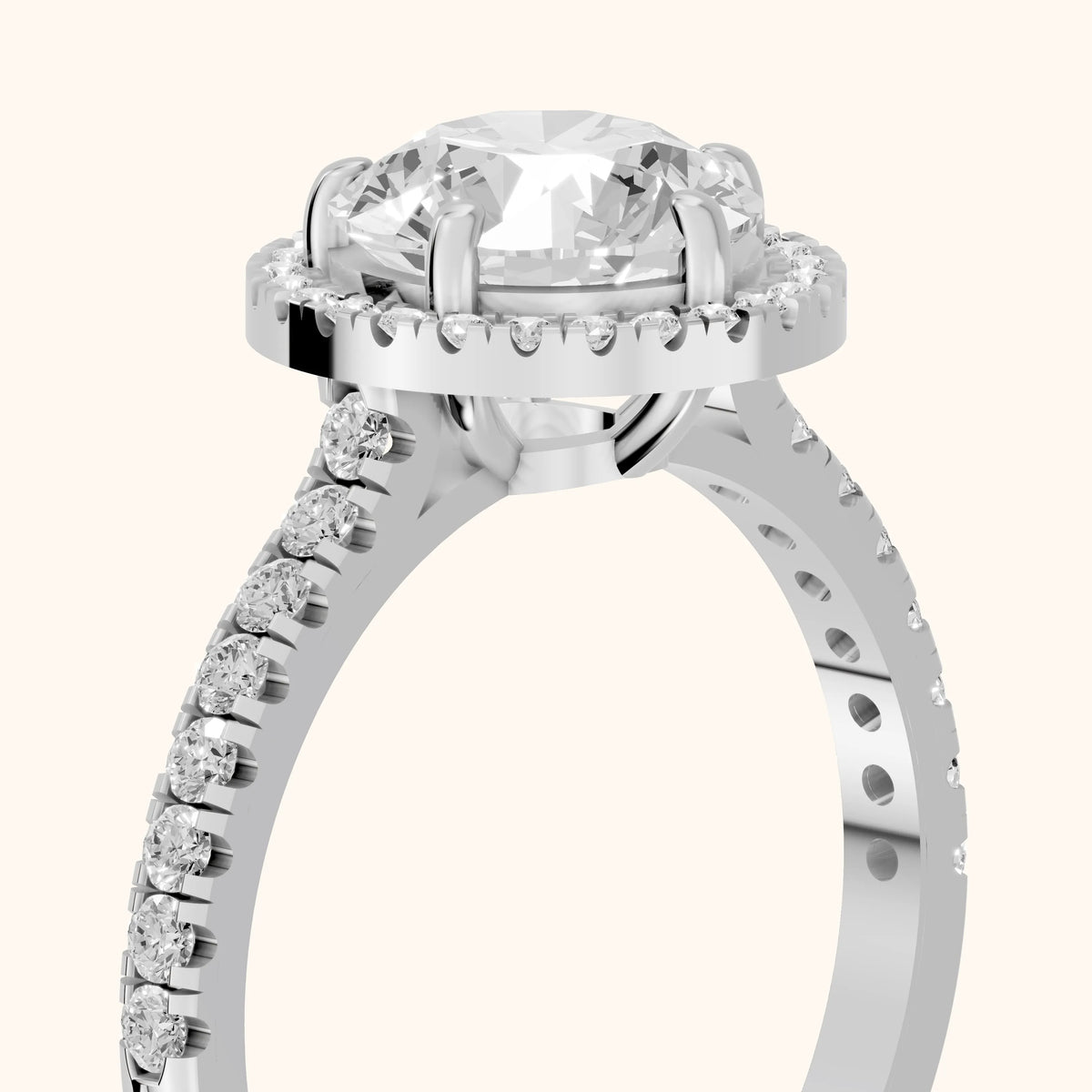 Mabel Halo French Pavé Round Diamond Engagement Ring in Silver - slant-view.webp