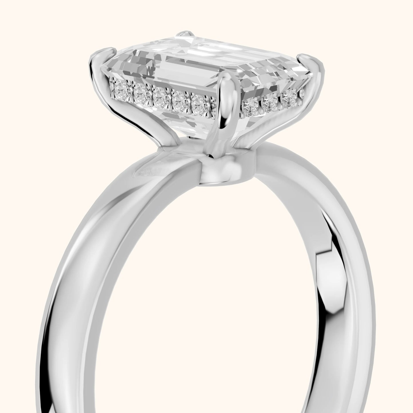 Lara Hidden Halo Emerald Diamond Engagement Ring in Silver - slant-view.webp