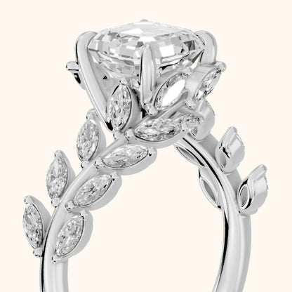 Clarion Leaf Bypass Asscher Diamond Engagement Ring in Platinum - slant-view.webp