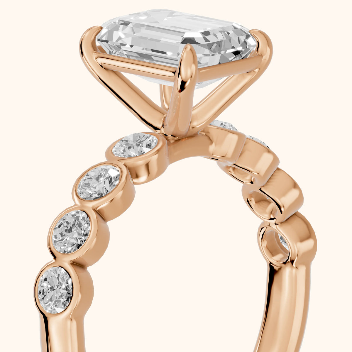 Edie Beaded Bezel Emerald Diamond Engagement Ring in Rose Gold - slant-view.webp