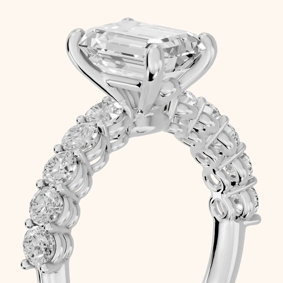 Sterling Statement Pavé Emerald Diamond Engagement Ring in Platinum - slant-view.webp
