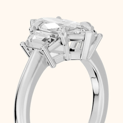 Filippa Trapezoid Three-Stone Marquise Diamond Engagement Ring in Platinum - slant-view.webp