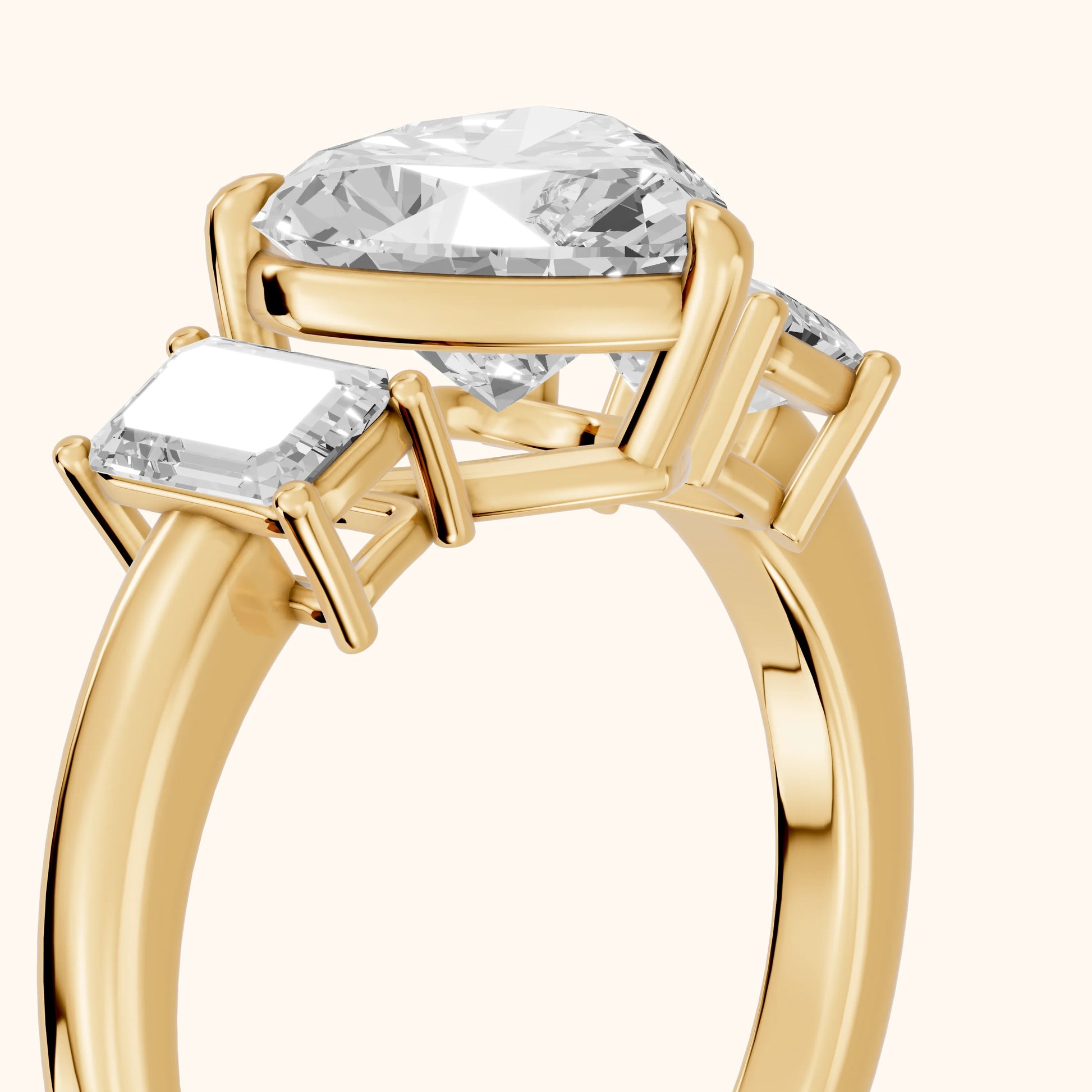 Zoe Three-Stone Heart Diamond Ring in Yellow Gold - slant-view.webp