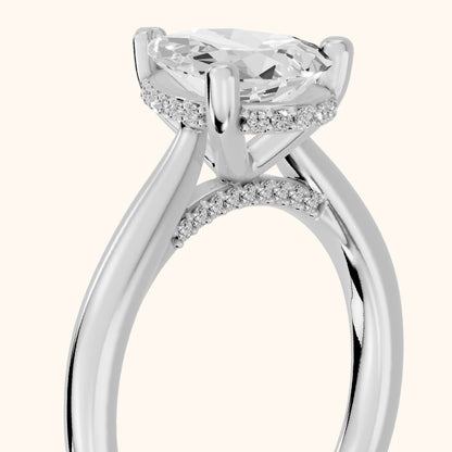 Hyacinth Hidden Halo Cathedral Pear Diamond Engagement Ring in Silver - slant-view.webp