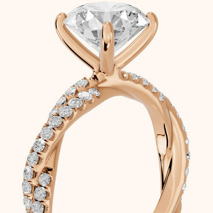 Petra Twist Pavé Round Diamond Engagement Ring in Rose Gold - slant-view.webp