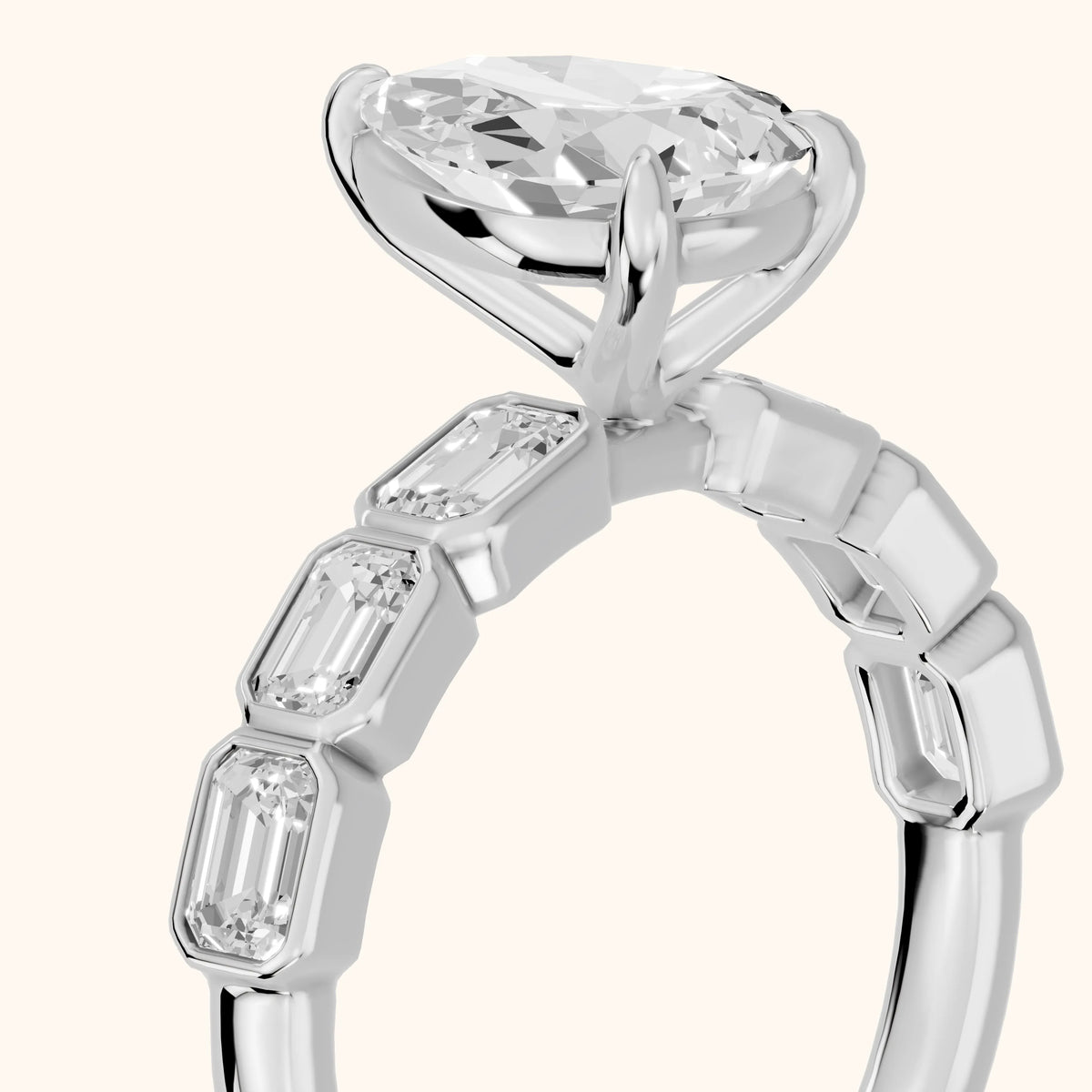 Carol Half Bezel Pear Diamond Engagement Ring in Silver - slant-view.webp