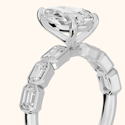 Carol Half Bezel Pear Diamond Engagement Ring in Silver - slant-view.webp