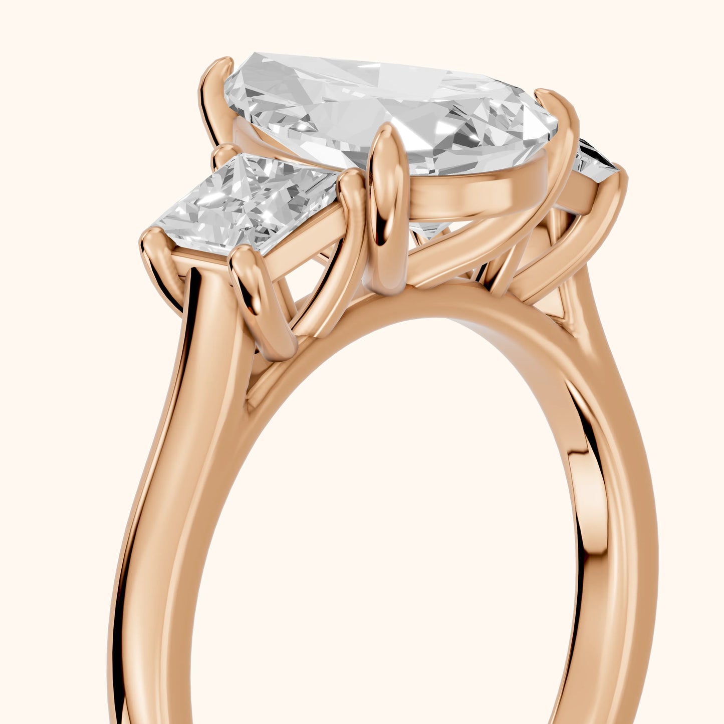 Sienna Three-Stone Pear Diamond Ring in Rose Gold - slant-view.webp