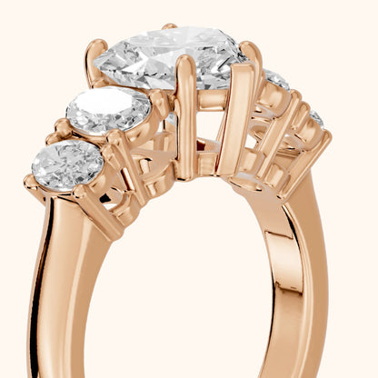 Judith Statement Five-Stone Heart Diamond Engagement Ring in Rose Gold - slant-view.webp