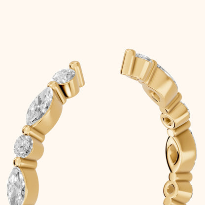 Vanya Shared Prong Round & Marquise Diamond Wedding Band in Yellow Gold - slant-view