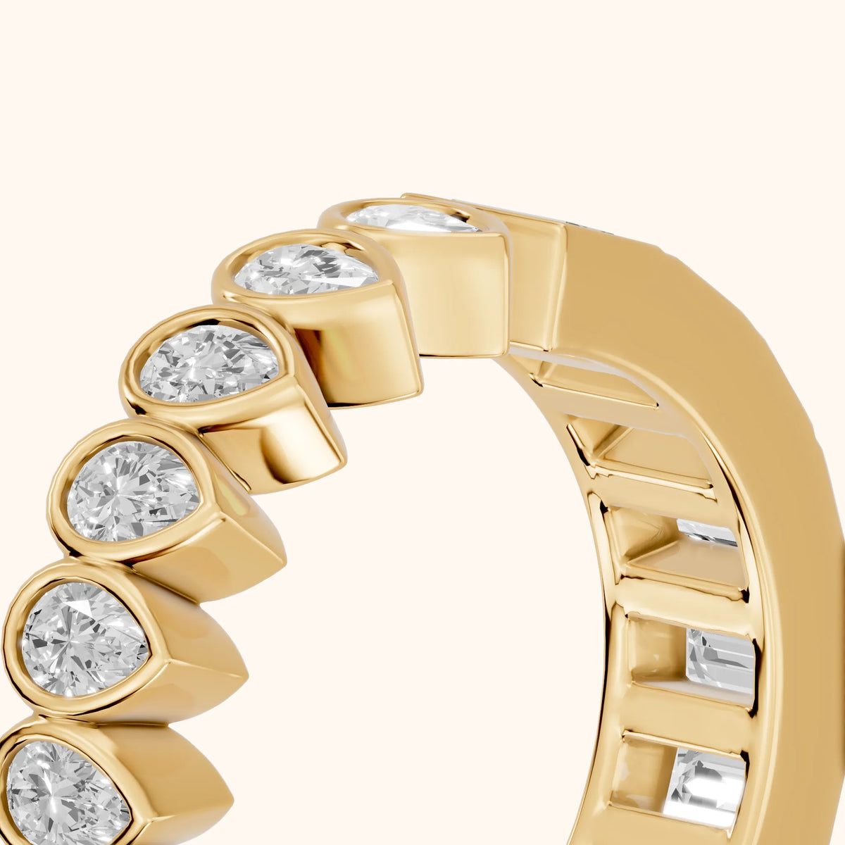 Lola Bezel Pear & Baguette Diamond Eternity Band in Yellow Gold - slant-view