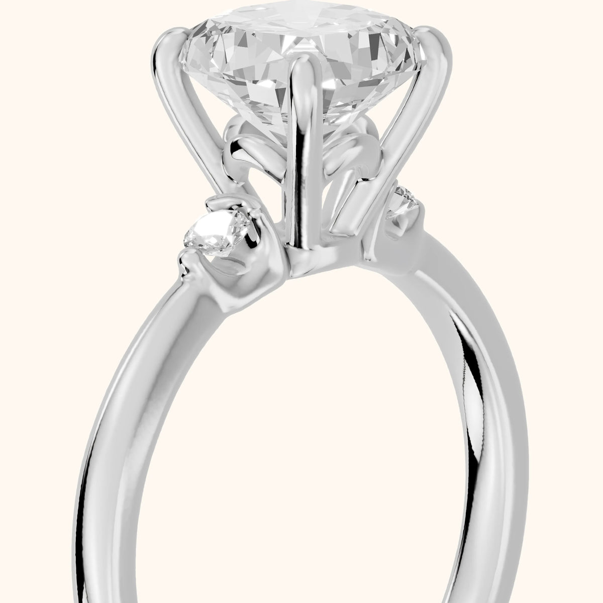 Teodora Floating Three-Stone Cushion Diamond Engagement Ring in Platinum - slant-view.webp