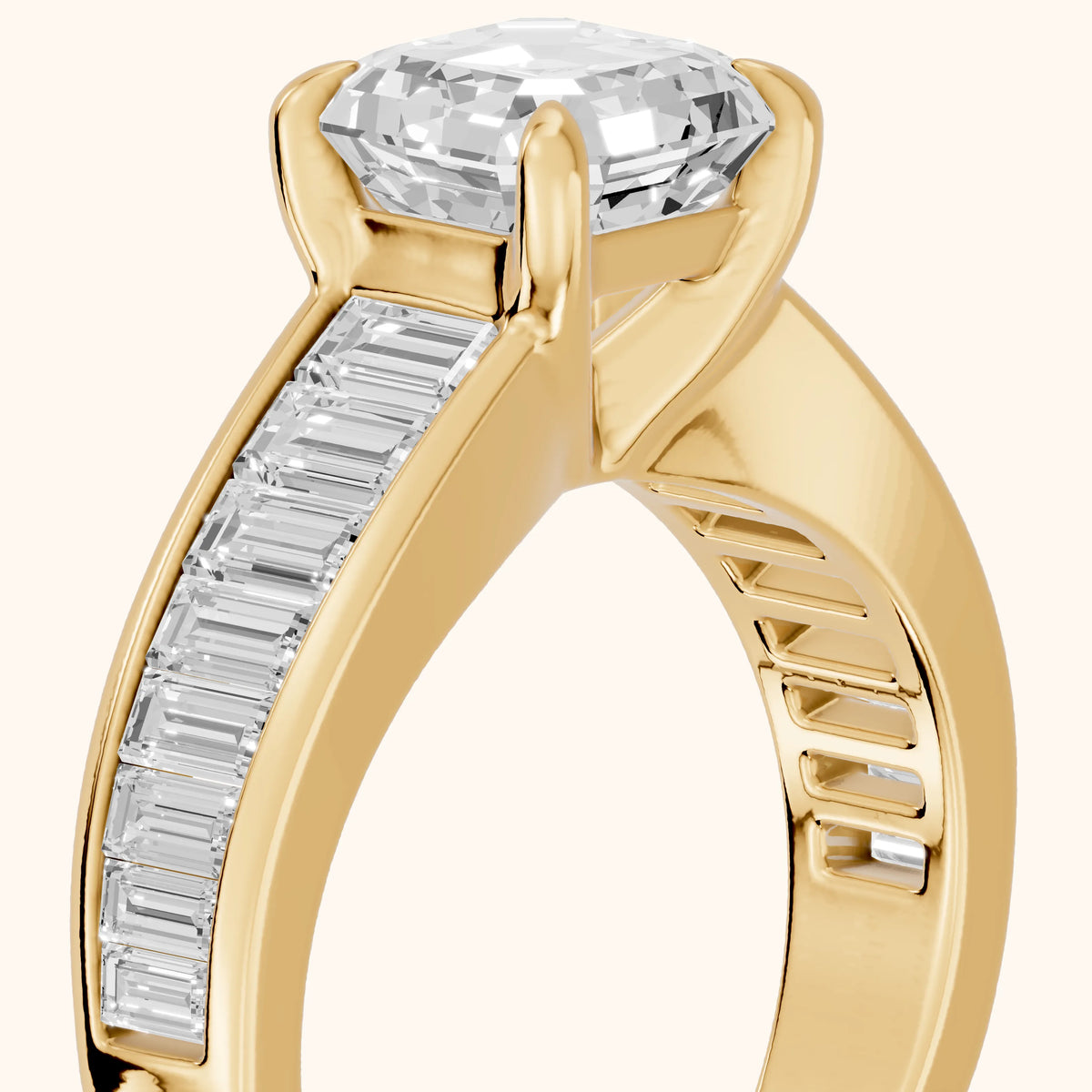 Hilo Baguette Channel Set Asscher Diamond Engagement Ring in Yellow Gold - slant-view.webp