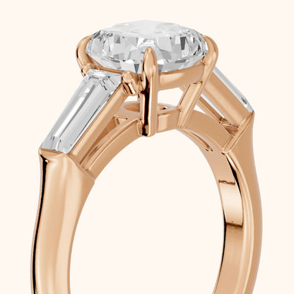Davina Baguette Three-Stone Cushion Diamond Engagement Ring in Rose Gold - slant-view.webp