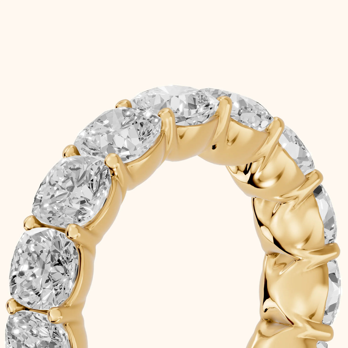 Vida Shared Prong Cushion Diamond Eternity Band in Yellow Gold - slant-view