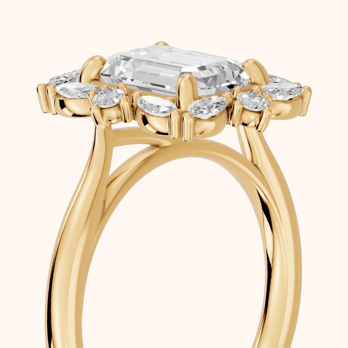 Brynn Starburst Cluster Emerald Diamond Engagement Ring in Yellow Gold - slant-view.webp