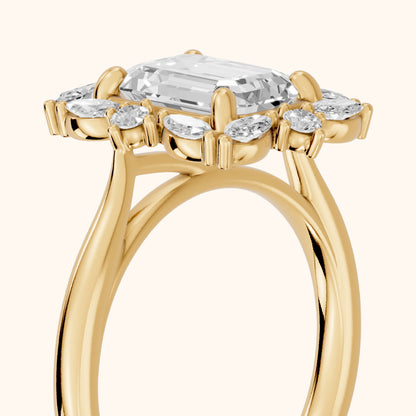 Brynn Starburst Cluster Emerald Diamond Engagement Ring in Yellow Gold - slant-view.webp