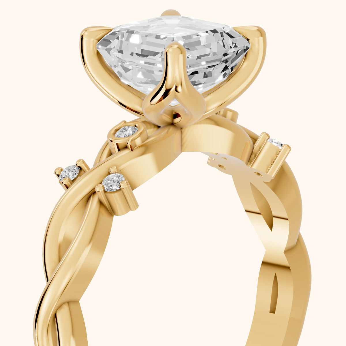 Vashon Vine Twist Asscher Diamond Engagement Ring in Yellow Gold - slant-view.webp
