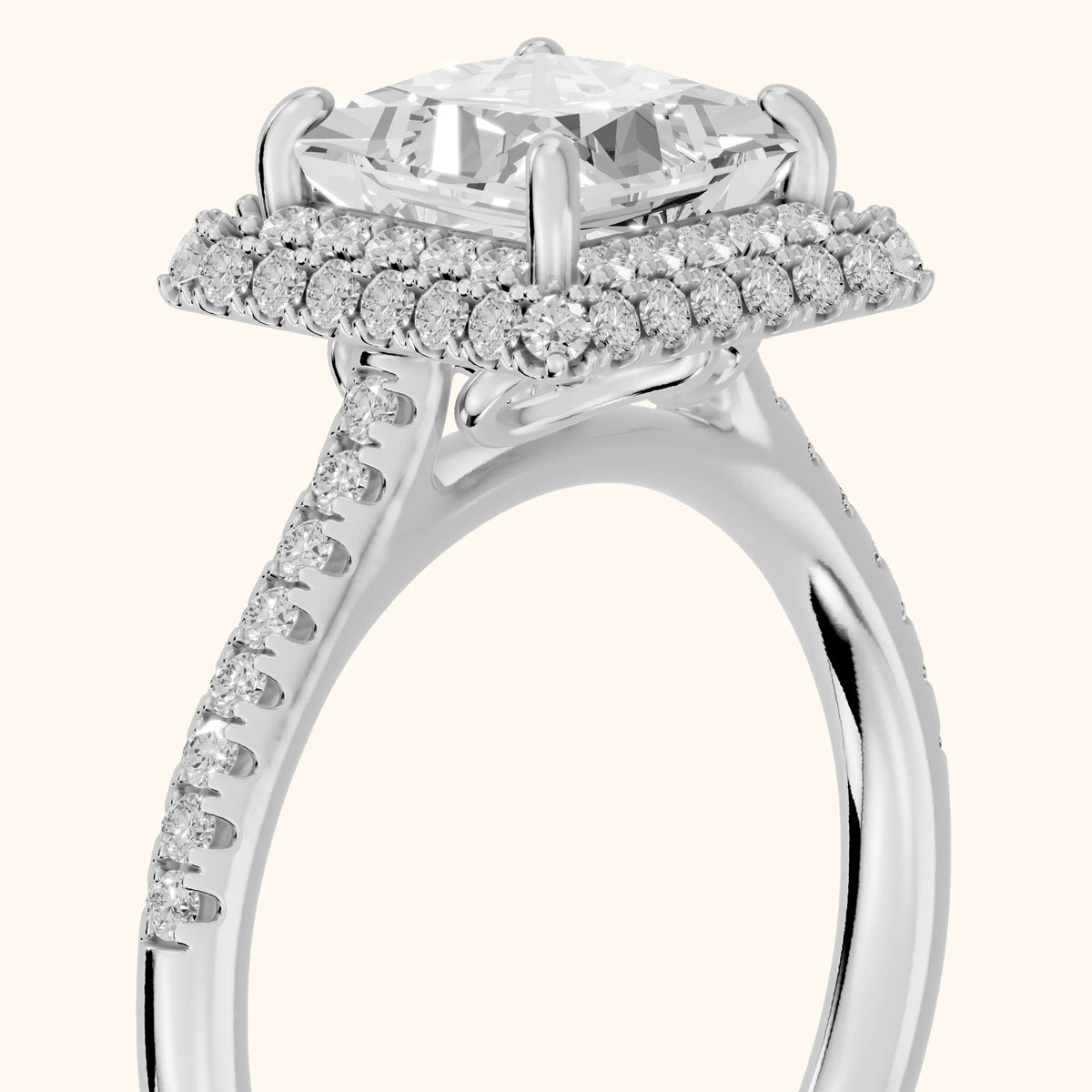 Connie Double Halo Pavé Princess Diamond Engagement Ring in Silver - slant-view.webp