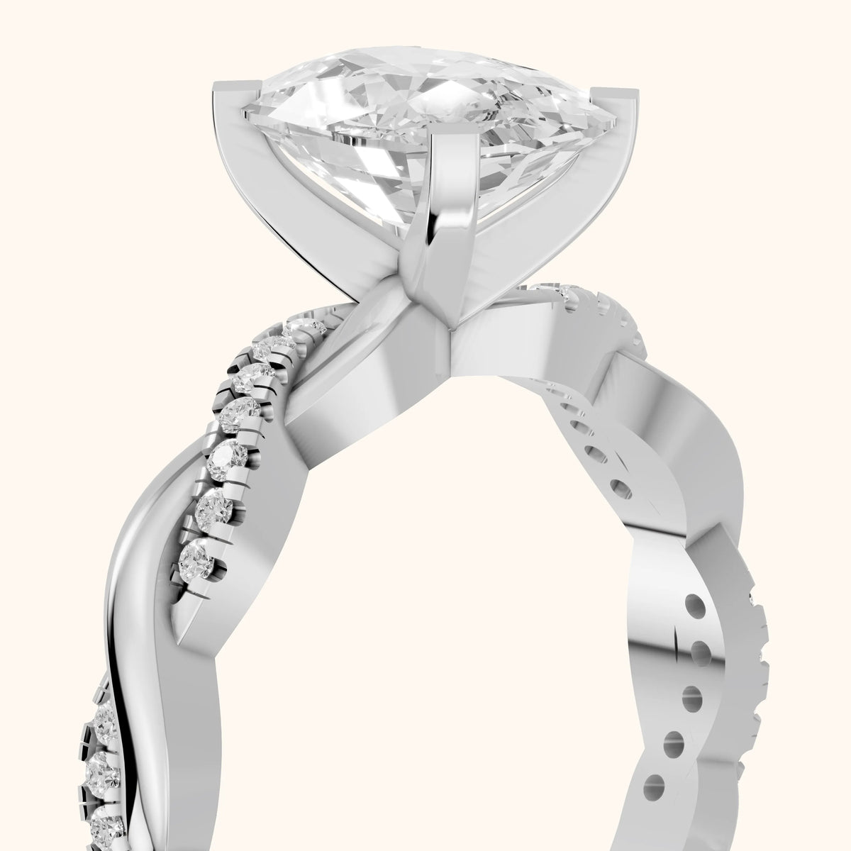 Primrose Pavé Twist Cushion Diamond Engagement Ring in Platinum - slant-view.webp