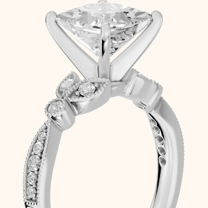 Ninette Vintage Leaf Princess Diamond Engagement Ring in Platinum - slant-view.webp
