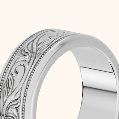 Navya Carved Milgrain Wedding Band in Platinum - slant-view