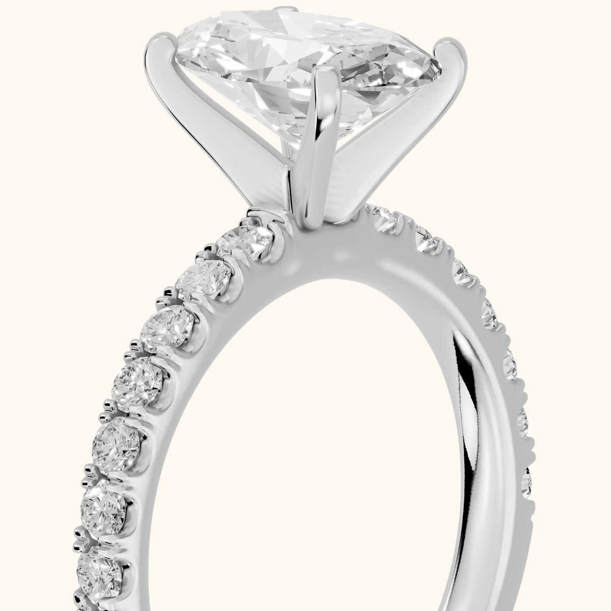 Elara Scalloped Pavé Oval Diamond Engagement Ring in Silver - slant-view.webp