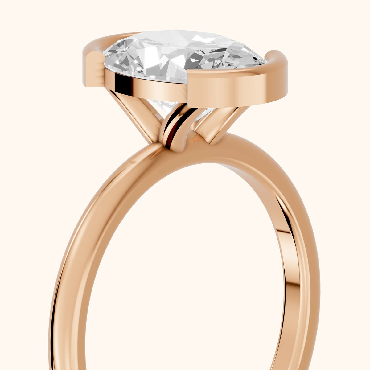 Bedford Half Bezel Solitaire Oval Diamond Engagement Ring in Rose Gold - slant-view.webp