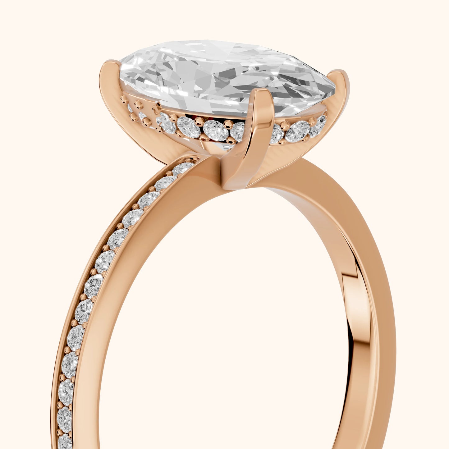 Naia Hidden Halo Oval Diamond Ring in Rose Gold - slant-view.webp