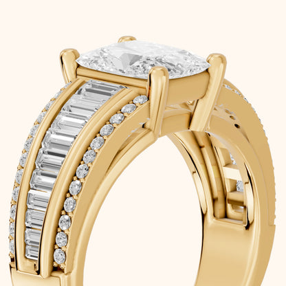 Tara Channel Set Baguette Accent Radiant Diamond Engagement Ring in Yellow Gold - slant-view.webp