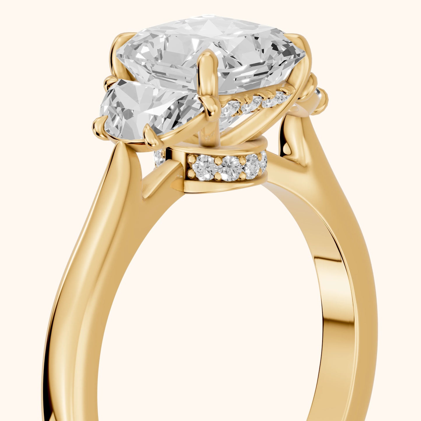 Romy Three-Stone Radiant Diamond Engagement Ring in Yellow Gold - slant-view.webp